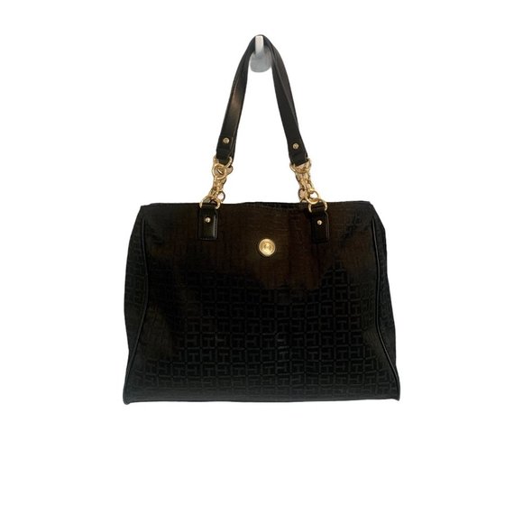 Tommy Hilfiger, Large, Black, T H Motif, Cloth Tote, Chain Handle - Picture 6 of 16